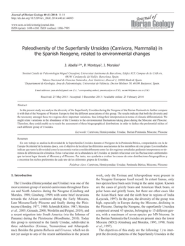 Paleodiversity of the Superfamily Ursoidea (Carnivora, Mammalia) in the Spanish Neogene, Related to Environmental Changes