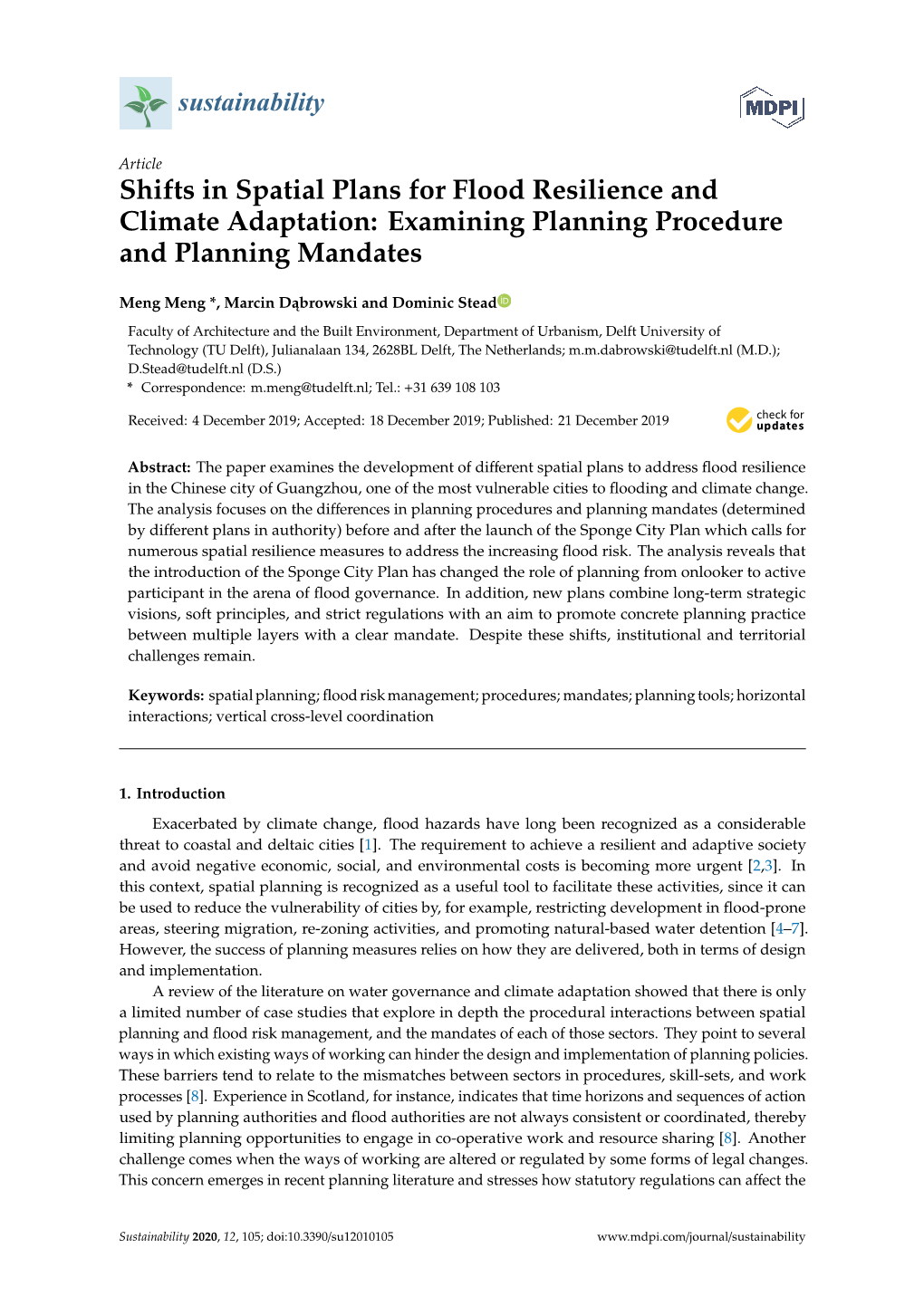 Shifts in Spatial Plans for Flood Resilience and Climate Adaptation: Examining Planning Procedure and Planning Mandates