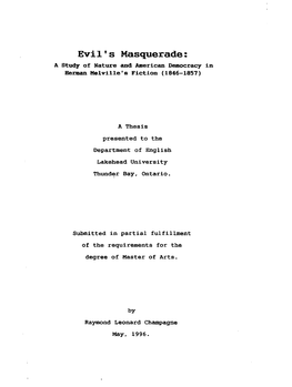 Evil's Masquerade: a Study of Nature and American Democracp in Helman Melville's Fiction (1846-1857)