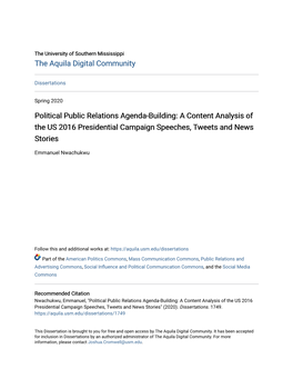 Political Public Relations Agenda-Building: a Content Analysis of the US 2016 Presidential Campaign Speeches, Tweets and News Stories