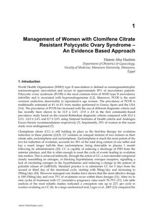 Management of Women with Clomifene Citrate Resistant Polycystic Ovary Syndrome – an Evidence Based Approach