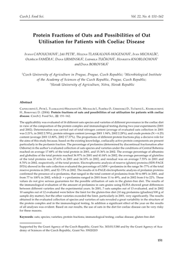Protein Fractions of Oats and Possibilities of Oat Utilisation for Patients with Coeliac Disease