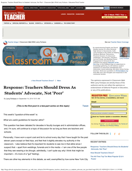 Teachers Should Dress As Students' Advocate, Not 'Peer' - Classroom Q&A with Larry Ferlazzo - Education Week Teacher