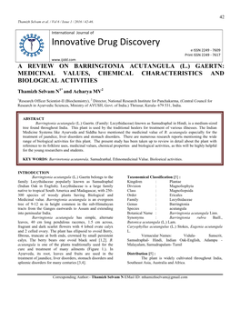 A Review on Barringtonia Acutangula (L.) Gaertn: Medicinal Values, Chemical Characteristics and Biological Activities