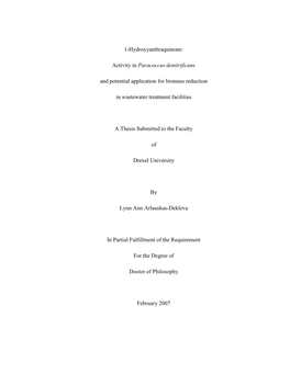 1-Hydroxyanthraquinone: Activity in Paracoccus Denitrificans And