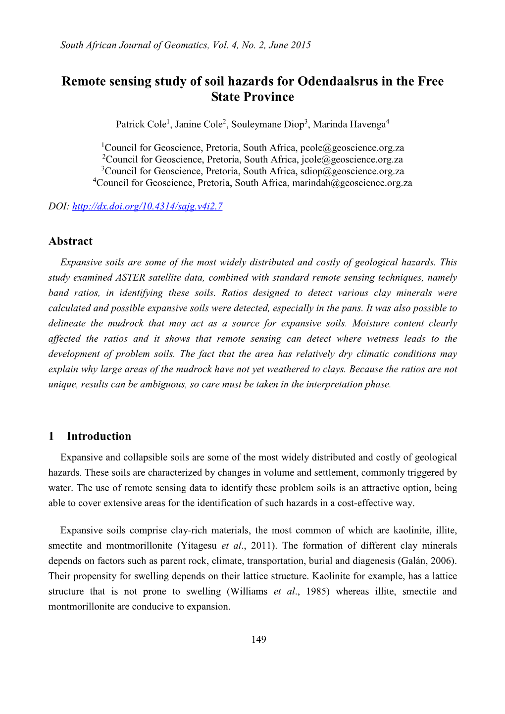 Remote Sensing Study of Soil Hazards for Odendaalsrus in the Free State Province