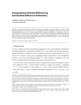 Computational Divided Differencing and Divided-Difference Arithmetics