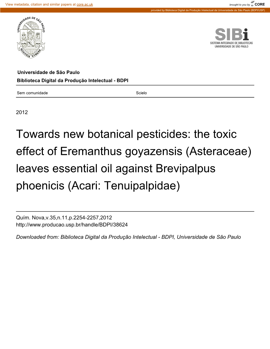 The Toxic Effect of Eremanthus Goyazensis (Asteraceae) Leaves Essential Oil Against Brevipalpus Phoenicis (Acari: Tenuipalpidae)