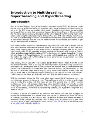 Introduction to Multithreading, Superthreading and Hyperthreading Introduction