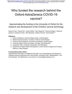 Who Funded the Research Behind the Oxford-Astrazeneca COVID-19 Vaccine?