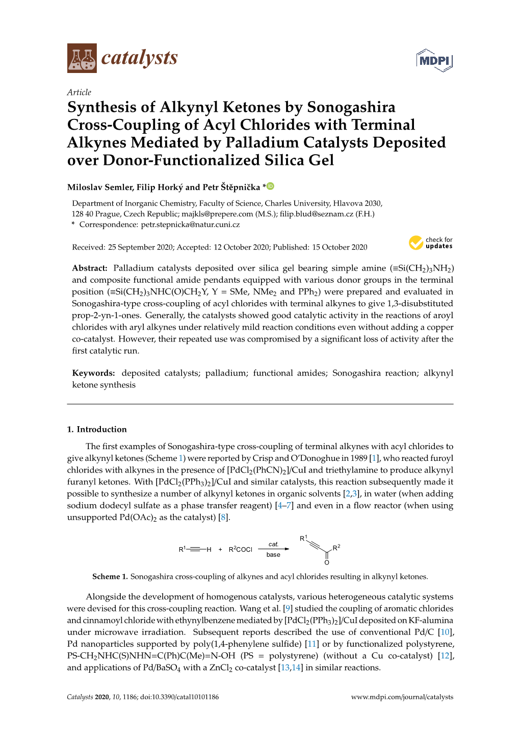 Synthesis of Alkynyl Ketones by Sonogashira Cross-Coupling Of