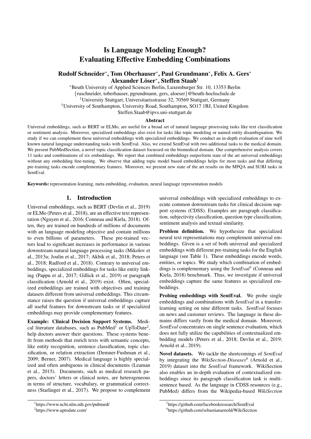 Is Language Modeling Enough? Evaluating Effective Embedding Combinations