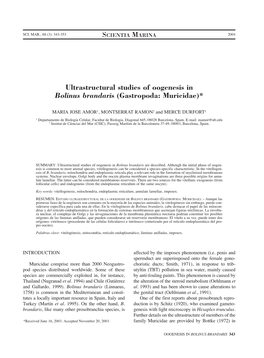 Ultrastructural Studies of Oogenesis in Bolinus Brandaris (Gastropoda: Muricidae)*