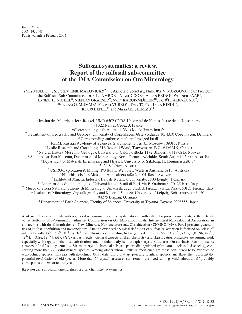 Sulfosalt Systematics: a Review