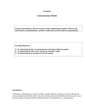 Lesson 8 Communication Models