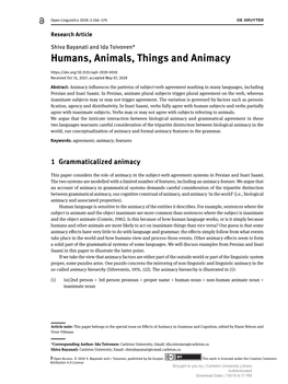 Humans, Animals, Things and Animacy Received Oct 31, 2017; Accepted May 07, 2019