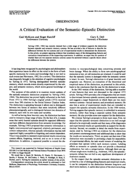 A Critical Evaluation of the Semantic-Episodic Distinction