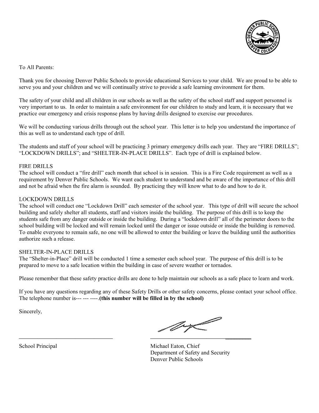 Draft Of Form Letter To Parents From Schools