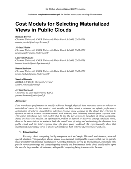 Cost Models for Selecting Materialized Views in Public Clouds