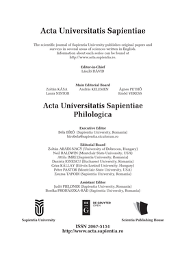 Acta Universitatis Sapientiae Philologica
