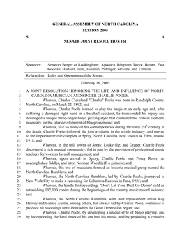 General Assembly of North Carolina Session 2005 S 1 Senate Joint Resolution 161