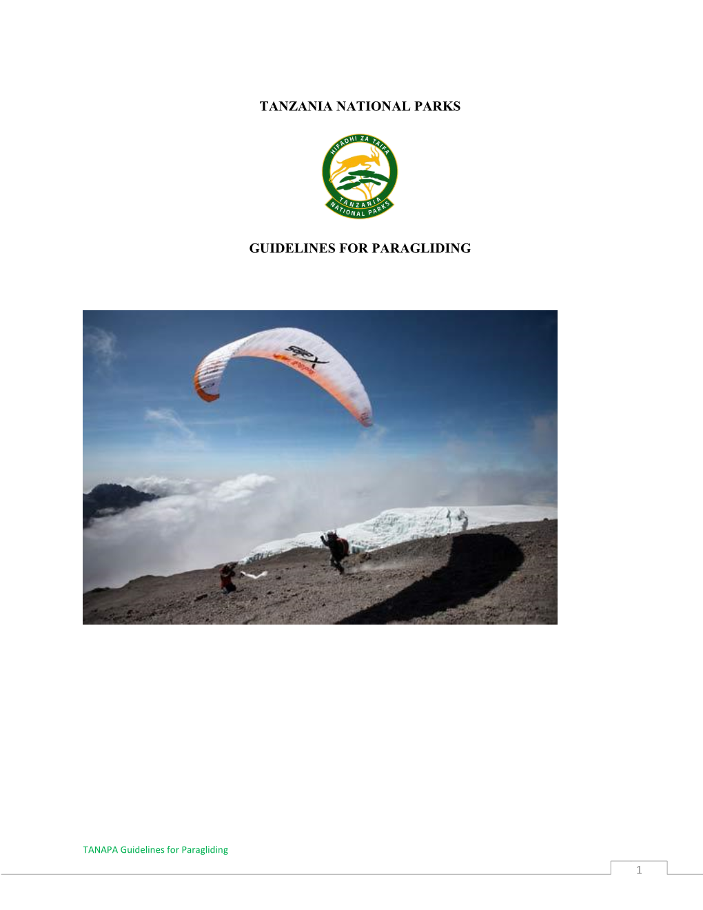 Tanzania National Parks Guidelines for Paragliding