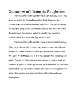 Saskatchewan Roughriders (Essay).Pdf