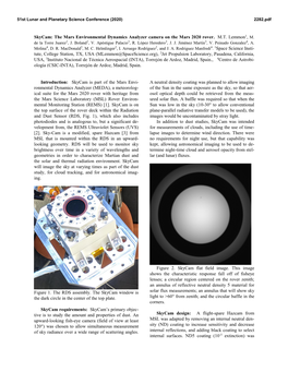 Skycam: the Mars Environmental Dynamics Analyzer Camera on the Mars 2020 Rover. M.T. Lemmon1, M. Tute, College Station, TX