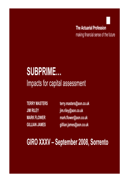 Subprime ...Impacts for Capital Assessment