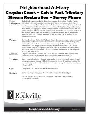 Calvin Park Tributary Stream Restoration -- Survey Phase