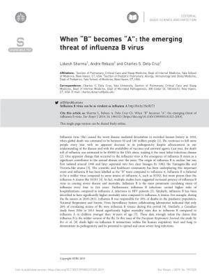 The Emerging Threat of Influenza B Virus