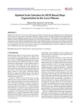 Optimal Scale Selection for DEM Based Slope Segmentation in the Loess Plateau