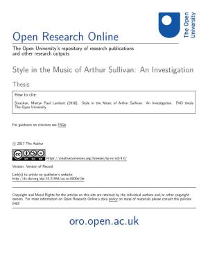 Style in the Music of Arthur Sullivan: an Investigation
