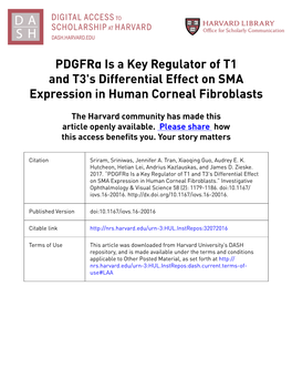 Pdgfrα Is a Key Regulator of T1 and T3's Differential Effect on SMA Expression in Human Corneal Fibroblasts