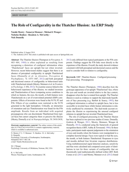 The Role of Configurality in the Thatcher Illusion: an ERP Study