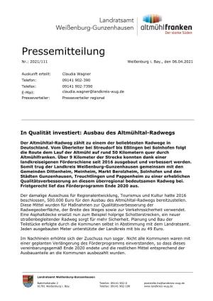 Pressemitteilung Nr.: 2021/111 Weißenburg I