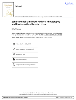 Zanele Muholi's Intimate Archive: Photography and Post-Apartheid Lesbian Lives