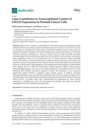 C-Jun Contributes to Transcriptional Control of GNA12 Expression in Prostate Cancer Cells