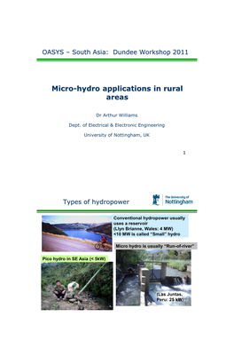Micro-Hydro Applications in Rural Areas