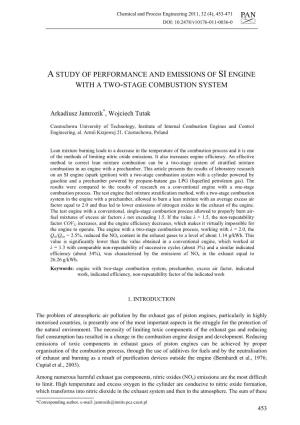 A Study of Performance and Emissions of Si Engine with a Two-Stage Combustion System