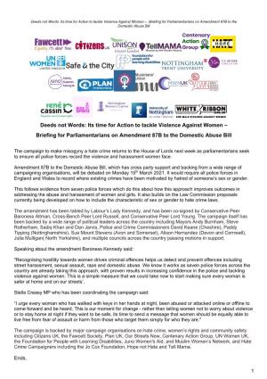 Its Time for Action to Tackle Violence Against Women – Briefing for Parliamentarians on Amendment 87B to the Domestic Abuse Bill