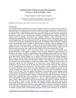 Understanding Mobility Among Tribal Population: a Study in Andhra Pradesh, India