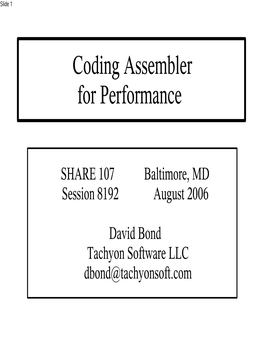 Coding Assembler for Performance