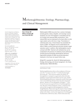 Methemoglobinemia: Etiology, Pharmacology, and Clinical Management