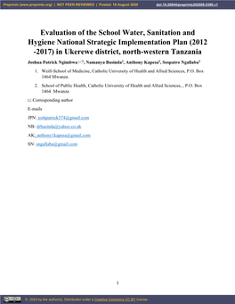 Evaluation of the School Water, Sanitation and Hygiene National Strategic Implementation Plan (2012 -2017) in Ukerewe District