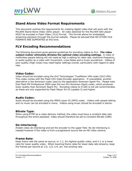 Stand Alone Video Format Requirements FLV Encoding