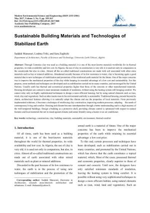 Sustainable Building Materials and Technologies of Stabilized Earth