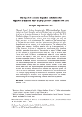 The Impact of Economic Regulation on Retail Sector: Regulation of Business Hours of Large Discount Stores in South Korea