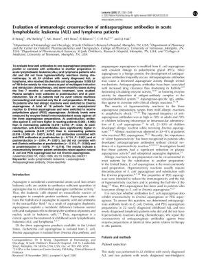Evaluation of Immunologic Crossreaction of Antiasparaginase Antibodies in Acute Lymphoblastic Leukemia (ALL) and Lymphoma Patien