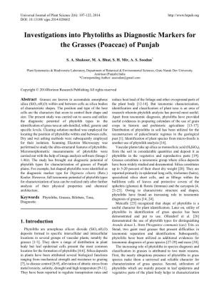 Investigations Into Phytoliths As Diagnostic Markers for the Grasses (Poaceae) of Punjab